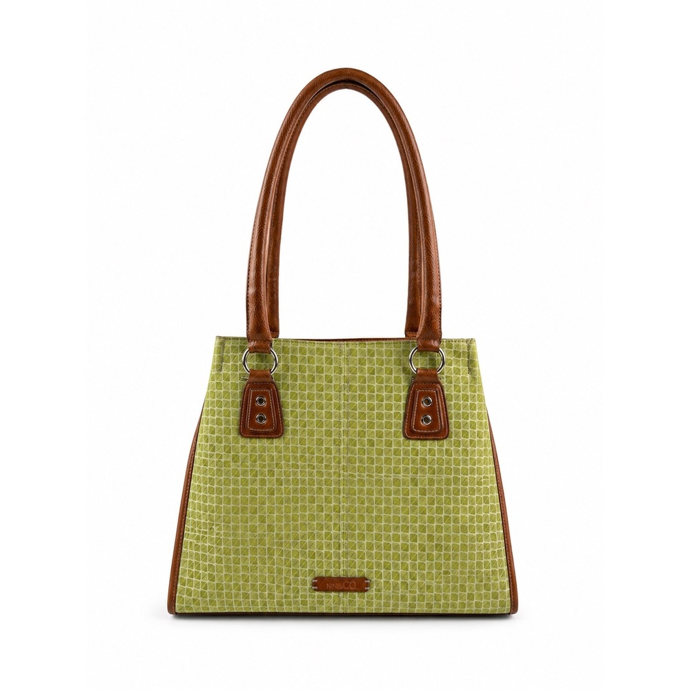Nine & Co. Vintage Y2K Olive Green Geometric Print Tote Shoulder Handbag